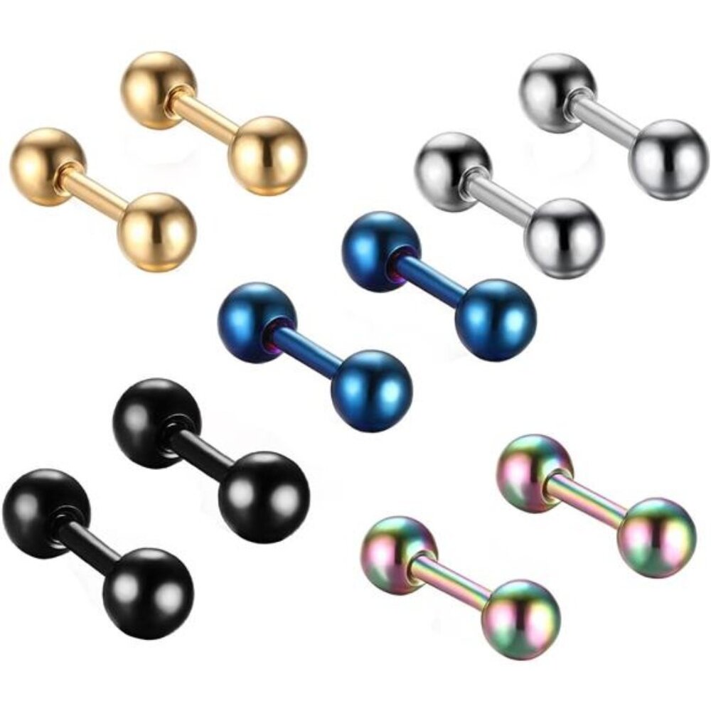 4mm Surgical Stainless Steel Ear Piercing Studs Earrings sets 5-6 Pair